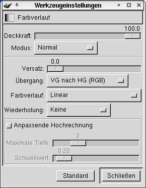 Die Auswahl
 f&uuml;r Farbverlauf